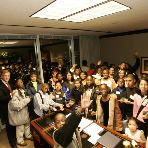 Bill with FLP students in 2004.